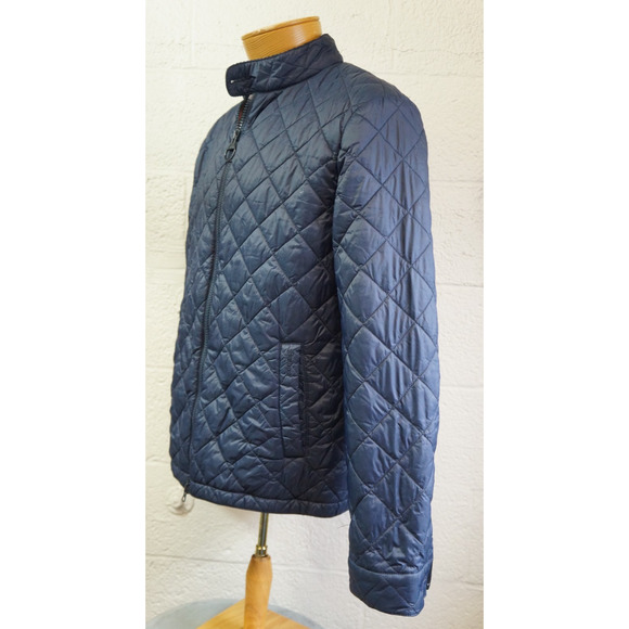 Barbour Harrington Quilted Jacket Mens L Navy Blue Full Zip Tartan Plaid - Picture 9 of 15